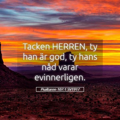 Picture 05 - Psaltaren 107:1 SV1917 - Tacken HERREN, ty han är god, ty hans nåd varar - Bible Verse Picture