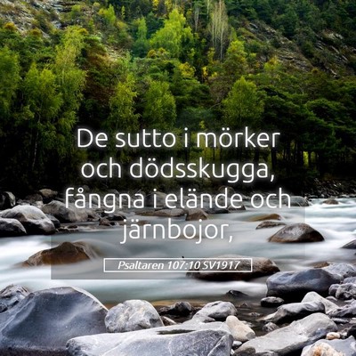 Picture 05 - Psaltaren 107:10 SV1917 - De sutto i mörker och dödsskugga, fångna i - Bible Verse Picture