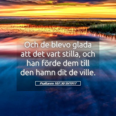 Picture 05 - Psaltaren 107:30 SV1917 - Och de blevo glada att det vart stilla, och han - Bible Verse Picture