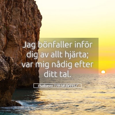 Picture 05 - Psaltaren 119:58 SV1917 - Jag bönfaller inför dig av allt hjärta; var - Bible Verse Picture