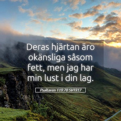 Picture 05 - Psaltaren 119:70 SV1917 - Deras hjärtan äro okänsliga såsom fett, men - Bible Verse Picture
