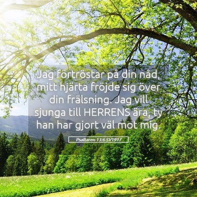Picture 05 - Psaltaren 13:6 SV1917 - Jag förtröstar på din nåd, mitt hjärta - Bible Verse Picture