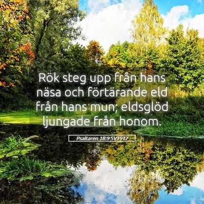 Picture 05 - Psaltaren 18:9 SV1917 - Rök steg upp från hans näsa och förtärande - Bible Verse Picture