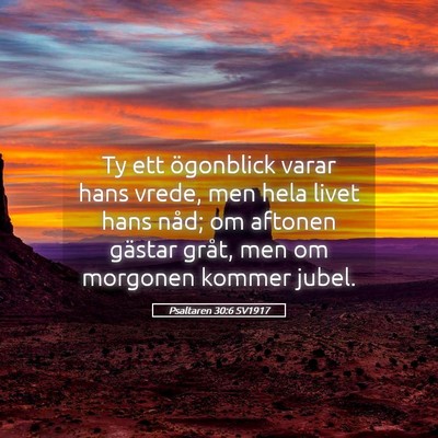 Picture 05 - Psaltaren 30:6 SV1917 - Ty ett ögonblick varar hans vrede, men hela - Bible Verse Picture