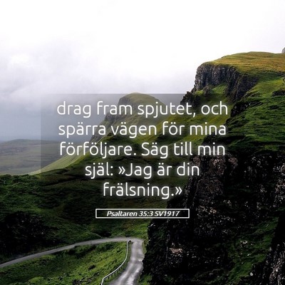 Picture 05 - Psaltaren 35:3 SV1917 - drag fram spjutet, och spärra vägen för mina - Bible Verse Picture