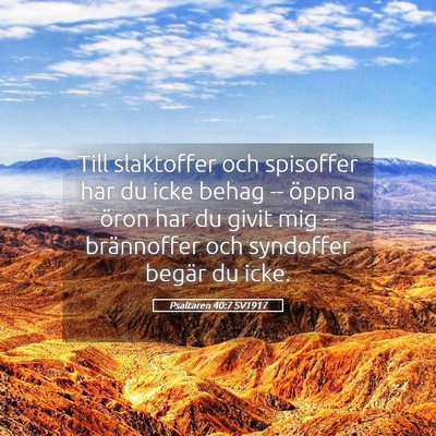 Picture 05 - Psaltaren 40:7 SV1917 - Till slaktoffer och spisoffer har du icke behag - Bible Verse Picture