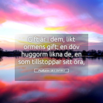 Picture 05 - Psaltaren 58:5 SV1917 - Gift är i dem, likt ormens gift; en döv huggorm - Bible Verse Picture