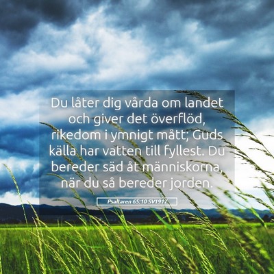 Picture 05 - Psaltaren 65:10 SV1917 - Du låter dig vårda om landet och giver det - Bible Verse Picture