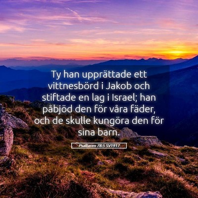 Picture 05 - Psaltaren 78:5 SV1917 - Ty han upprättade ett vittnesbörd i Jakob och - Bible Verse Picture