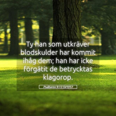 Picture 05 - Psaltaren 9:13 SV1917 - Ty han som utkräver blodskulder har kommit ihåg - Bible Verse Picture