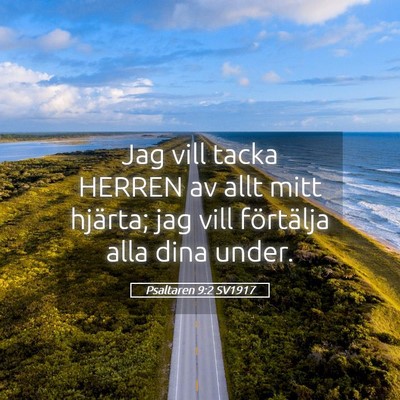 Picture 05 - Psaltaren 9:2 SV1917 - Jag vill tacka HERREN av allt mitt hjärta; jag - Bible Verse Picture