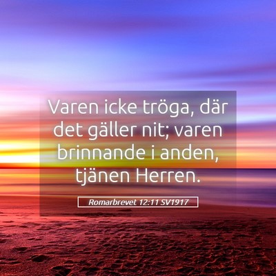 Picture 05 - Romarbrevet 12:11 SV1917 - Varen icke tröga, där det gäller nit; varen - Bible Verse Picture
