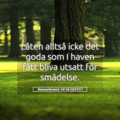 Picture 05 - Romarbrevet 14:16 SV1917 - Låten alltså icke det goda som I haven fått - Bible Verse Picture