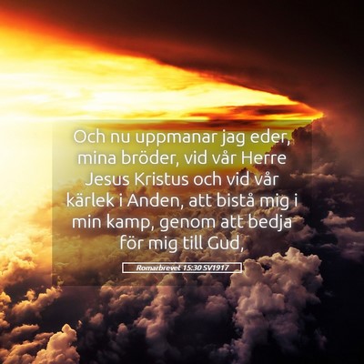 Picture 05 - Romarbrevet 15:30 SV1917 - Och nu uppmanar jag eder, mina bröder, vid vår - Bible Verse Picture