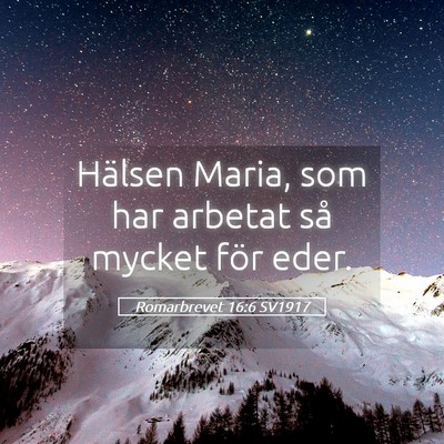 Picture 05 - Romarbrevet 16:6 SV1917 - Hälsen Maria, som har arbetat så mycket för - Bible Verse Picture