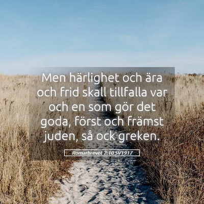 Picture 05 - Romarbrevet 2:10 SV1917 - Men härlighet och ära och frid skall tillfalla - Bible Verse Picture