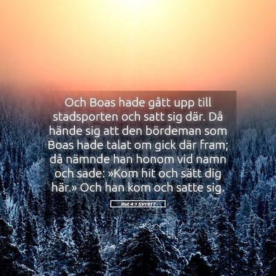 Picture 05 - Rut 4:1 SV1917 - Och Boas hade gått upp till stadsporten och satt - Bible Verse Picture