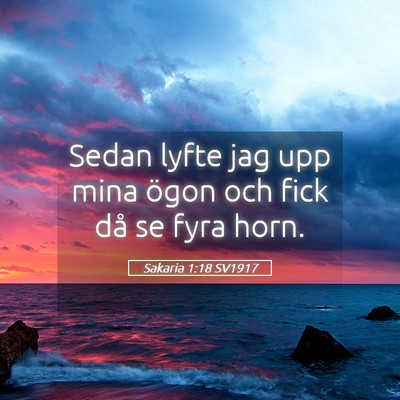 Picture 05 - Sakaria 1:18 SV1917 - Sedan lyfte jag upp mina ögon och fick då se - Bible Verse Picture