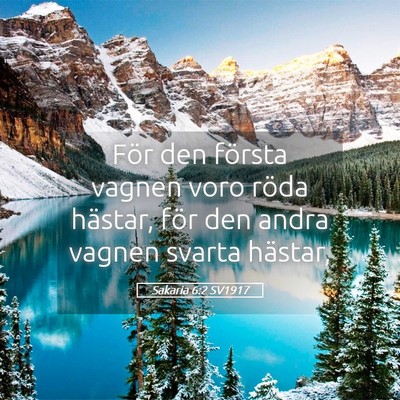 Picture 05 - Sakaria 6:2 SV1917 - För den första vagnen voro röda hästar, för - Bible Verse Picture
