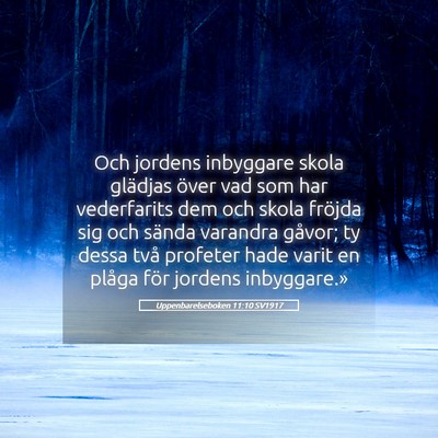 Picture 05 - Uppenbarelseboken 11:10 SV1917 - Och jordens inbyggare skola glädjas över vad - Bible Verse Picture