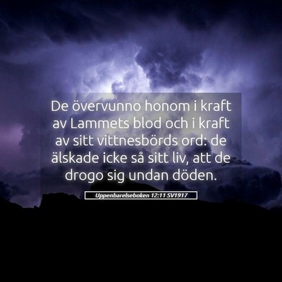 Picture 05 - Uppenbarelseboken 12:11 SV1917 - De övervunno honom i kraft av Lammets blod och i - Bible Verse Picture