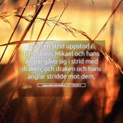 Picture 05 - Uppenbarelseboken 12:7 SV1917 - Och en strid uppstod i himmelen: Mikael och hans - Bible Verse Picture