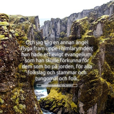 Picture 05 - Uppenbarelseboken 14:6 SV1917 - Och jag såg en annan ängel flyga fram uppe i - Bible Verse Picture