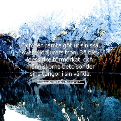 Picture 05 - Uppenbarelseboken 16:10 SV1917 - Och den femte göt ut sin skål över vilddjurets - Bible Verse Picture