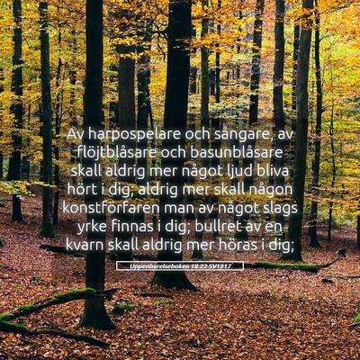 Picture 05 - Uppenbarelseboken 18:22 SV1917 - Av harpospelare och sångare, av flöjtblåsare - Bible Verse Picture