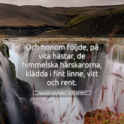 Picture 05 - Uppenbarelseboken 19:14 SV1917 - Och honom följde, på vita hästar, de himmelska - Bible Verse Picture