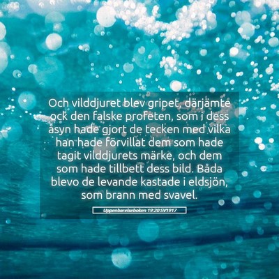 Picture 05 - Uppenbarelseboken 19:20 SV1917 - Och vilddjuret blev gripet, därjämte ock den - Bible Verse Picture
