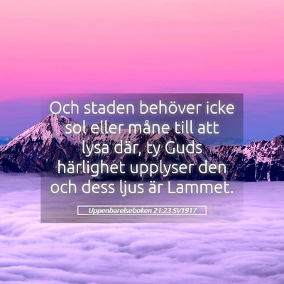 Picture 05 - Uppenbarelseboken 21:23 SV1917 - Och staden behöver icke sol eller måne till att - Bible Verse Picture