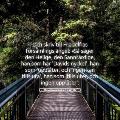 Picture 05 - Uppenbarelseboken 3:7 SV1917 - Och skriv till Filadelfias församlings ängel: - Bible Verse Picture
