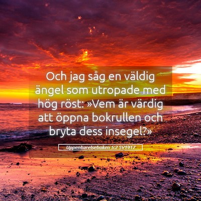 Picture 05 - Uppenbarelseboken 5:2 SV1917 - Och jag såg en väldig ängel som utropade med - Bible Verse Picture