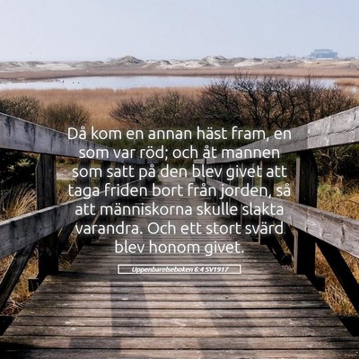 Picture 05 - Uppenbarelseboken 6:4 SV1917 - Då kom en annan häst fram, en som var röd; och - Bible Verse Picture
