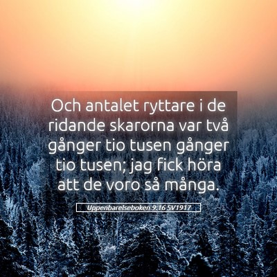 Picture 05 - Uppenbarelseboken 9:16 SV1917 - Och antalet ryttare i de ridande skarorna var - Bible Verse Picture