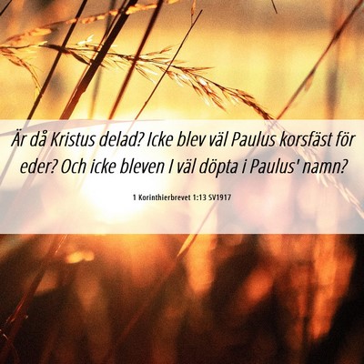 Picture 06 - 1 Korinthierbrevet 1:13 SV1917 - Är då Kristus delad? Icke blev väl Paulus - Bible Verse Picture