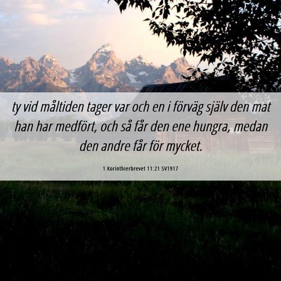 Picture 06 - 1 Korinthierbrevet 11:21 SV1917 - ty vid måltiden tager var och en i förväg - Bible Verse Picture