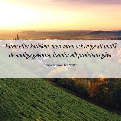 Picture 06 - 1 Korinthierbrevet 14:1 SV1917 - Faren efter kärleken, men varen ock ivriga att - Bible Verse Picture