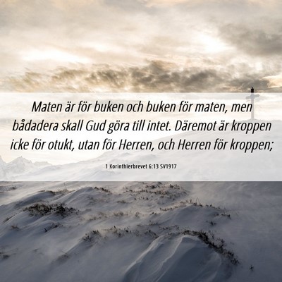 Picture 06 - 1 Korinthierbrevet 6:13 SV1917 - Maten är för buken och buken för maten, men - Bible Verse Picture