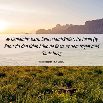Picture 06 - 1 Krönikeboken 12:29 SV1917 - av Benjamins barn, Sauls stamfränder, tre tusen - Bible Verse Picture