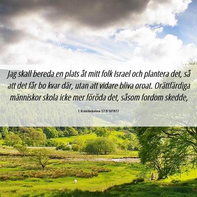 Picture 06 - 1 Krönikeboken 17:9 SV1917 - Jag skall bereda en plats åt mitt folk Israel - Bible Verse Picture