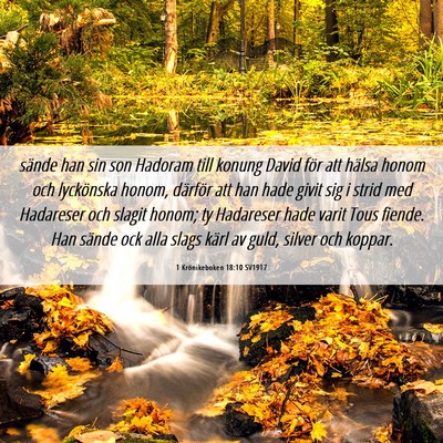 Picture 06 - 1 Krönikeboken 18:10 SV1917 - sände han sin son Hadoram till konung David för - Bible Verse Picture