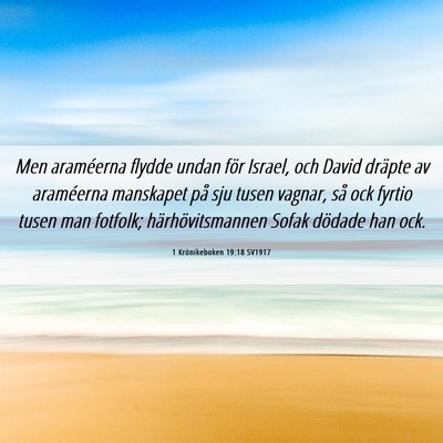 Picture 06 - 1 Krönikeboken 19:18 SV1917 - Men araméerna flydde undan för Israel, och - Bible Verse Picture
