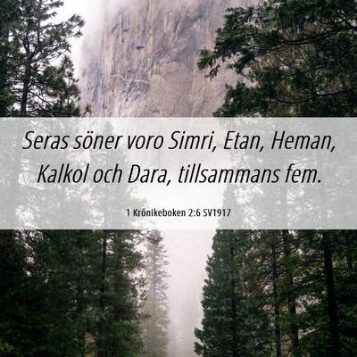 Picture 06 - 1 Krönikeboken 2:6 SV1917 - Seras söner voro Simri, Etan, Heman, Kalkol och - Bible Verse Picture