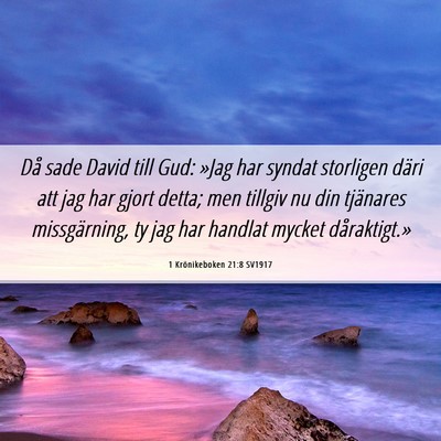 Picture 06 - 1 Krönikeboken 21:8 SV1917 - Då sade David till Gud: »Jag har syndat - Bible Verse Picture