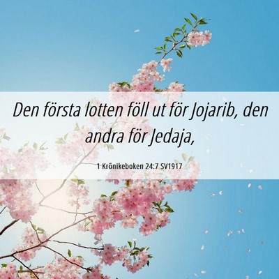 Picture 06 - 1 Krönikeboken 24:7 SV1917 - Den första lotten föll ut för Jojarib, den - Bible Verse Picture