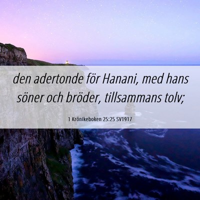 Picture 06 - 1 Krönikeboken 25:25 SV1917 - den adertonde för Hanani, med hans söner och - Bible Verse Picture