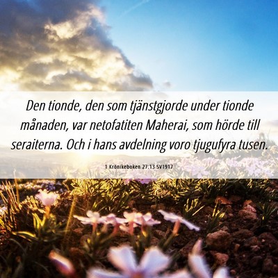 Picture 06 - 1 Krönikeboken 27:13 SV1917 - Den tionde, den som tjänstgjorde under tionde - Bible Verse Picture
