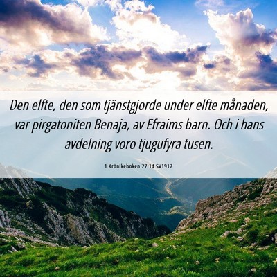 Picture 06 - 1 Krönikeboken 27:14 SV1917 - Den elfte, den som tjänstgjorde under elfte - Bible Verse Picture